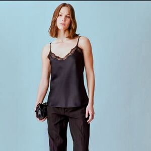 Calvin Klein Black Satin Camisole with Lace Details
